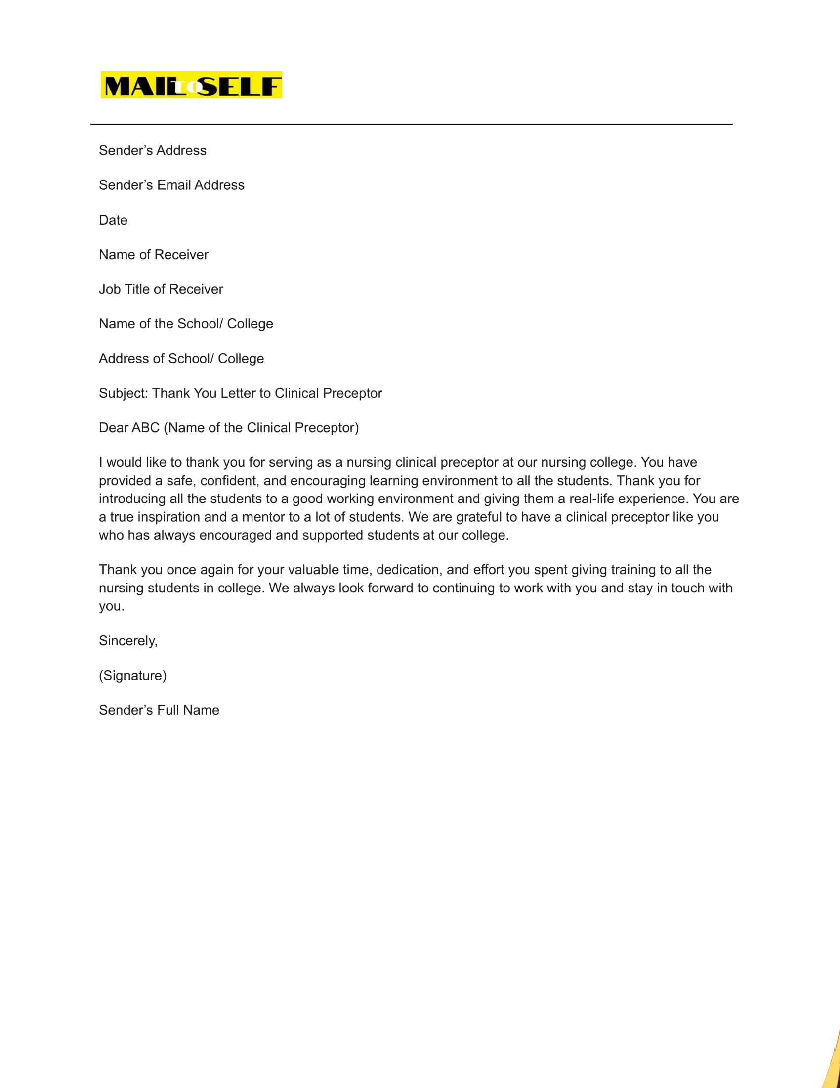 Thank You Letter To Clinical Preceptor How To, Templates & Examples