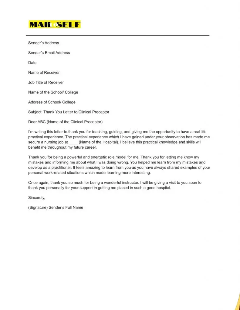 Sample #5 Thank You Letter To Clinical Preceptor