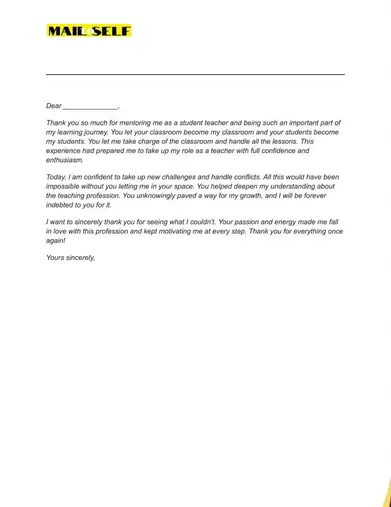 Thank You Letter To Cooperating Teacher How To Templates Examples Mail To Self
