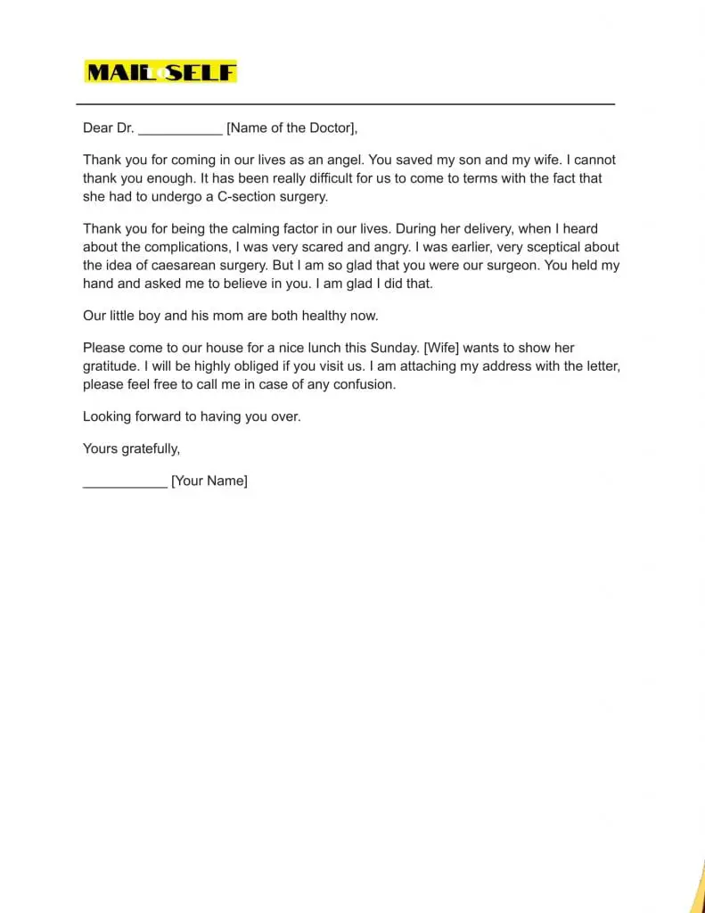 Sample #2 for Thank You Letter To Doctor After Surgery