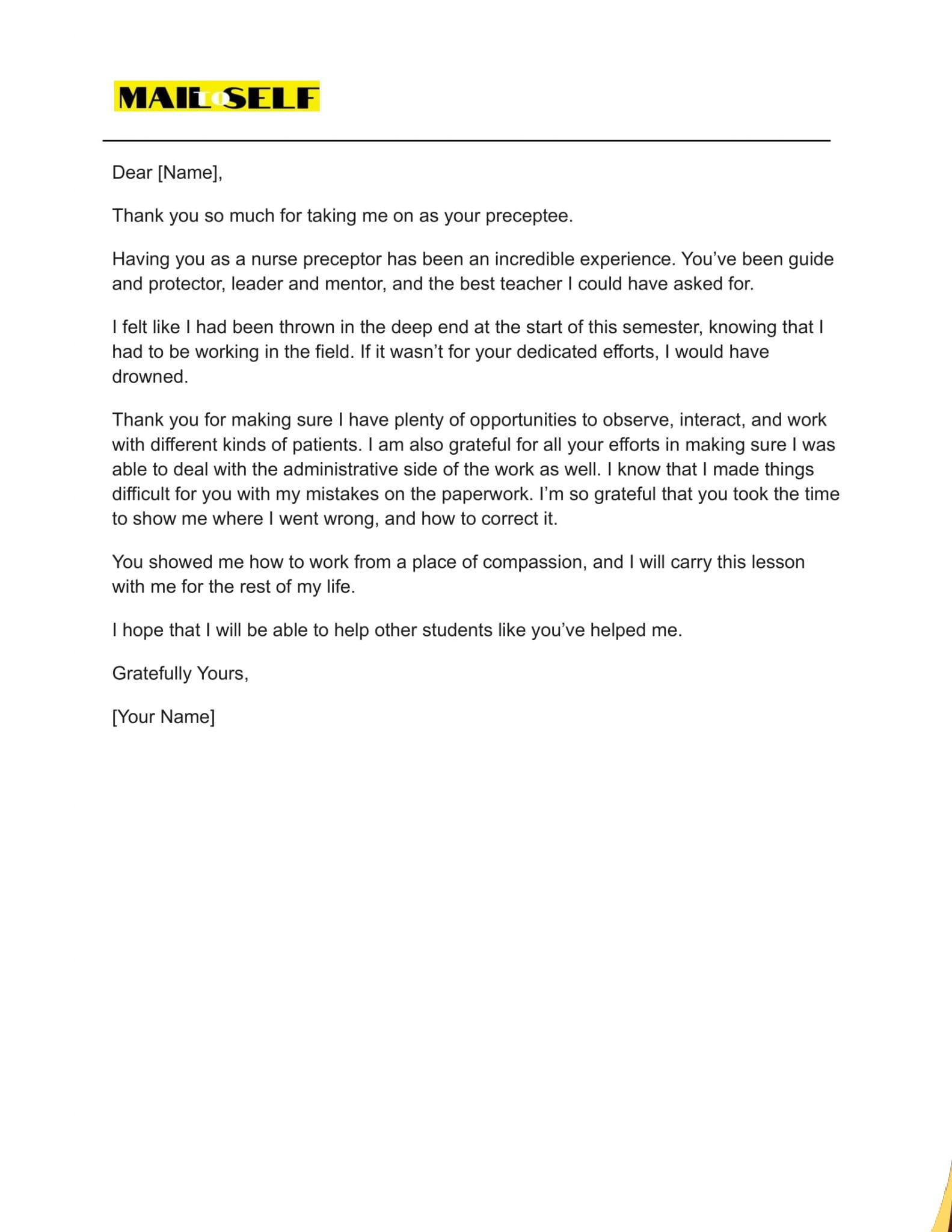 Thank You Letter To A Nurse Preceptor How To, Templates & Examples
