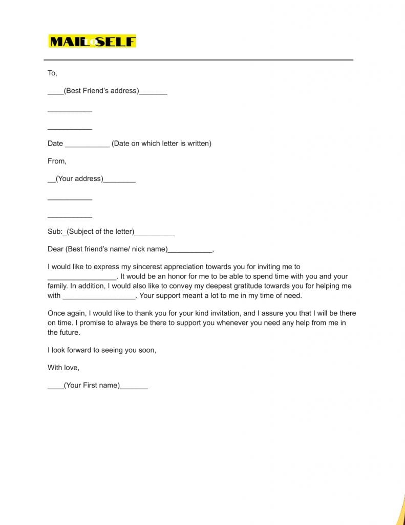 Sample #1 for Thank You Letter To Your Best Friend