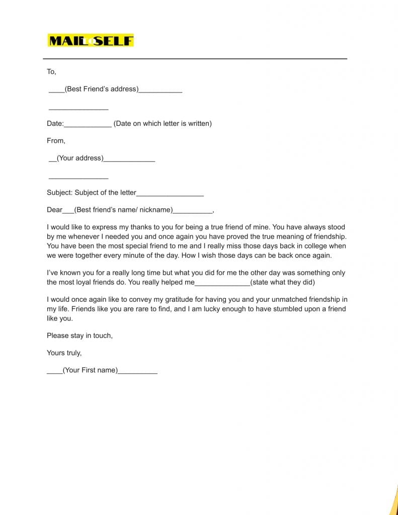 Sample #2 for Thank You Letter To Your Best Friend
