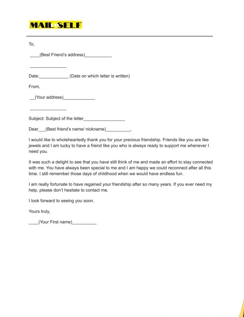 Sample #3 Thank You Letter To Your Best Friend