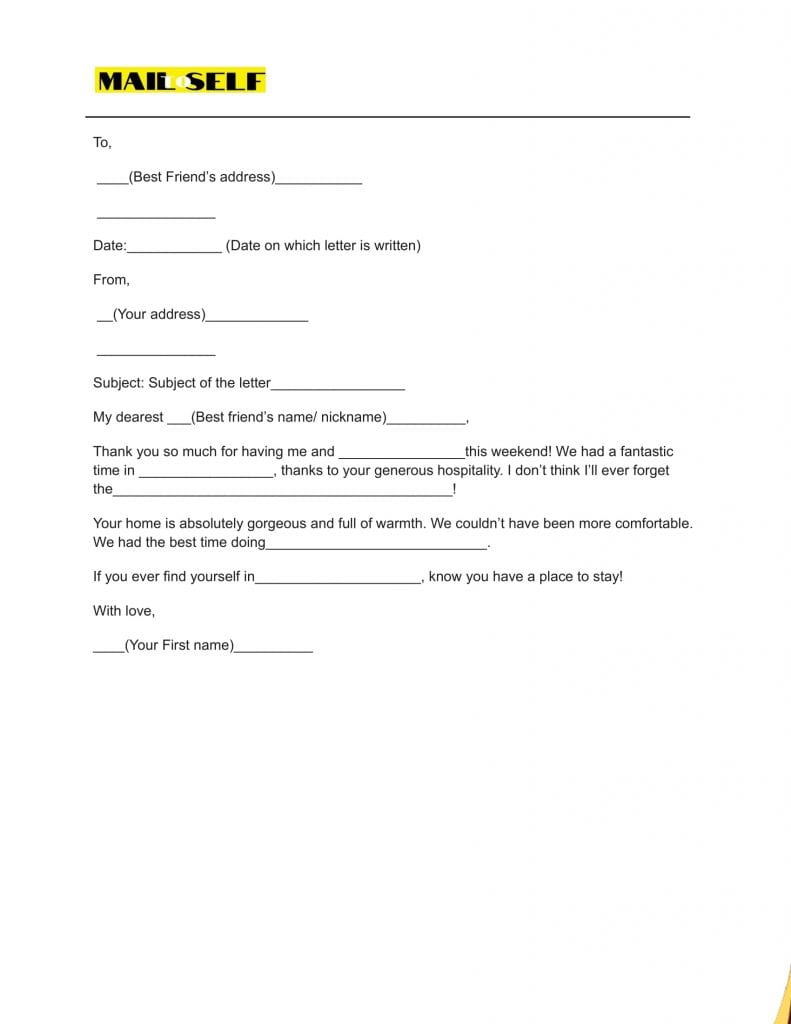Sample #4 Thank You Letter To Your Best Friend