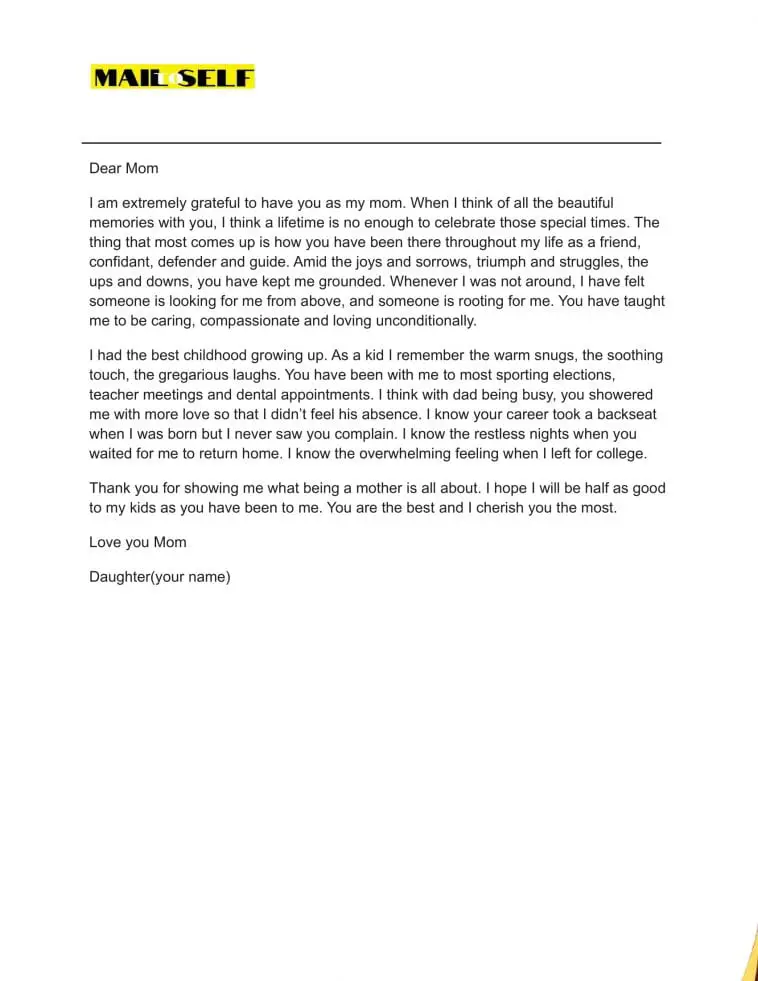 Thank You Letter To Your Mom How To Templates Examples Mail To Self