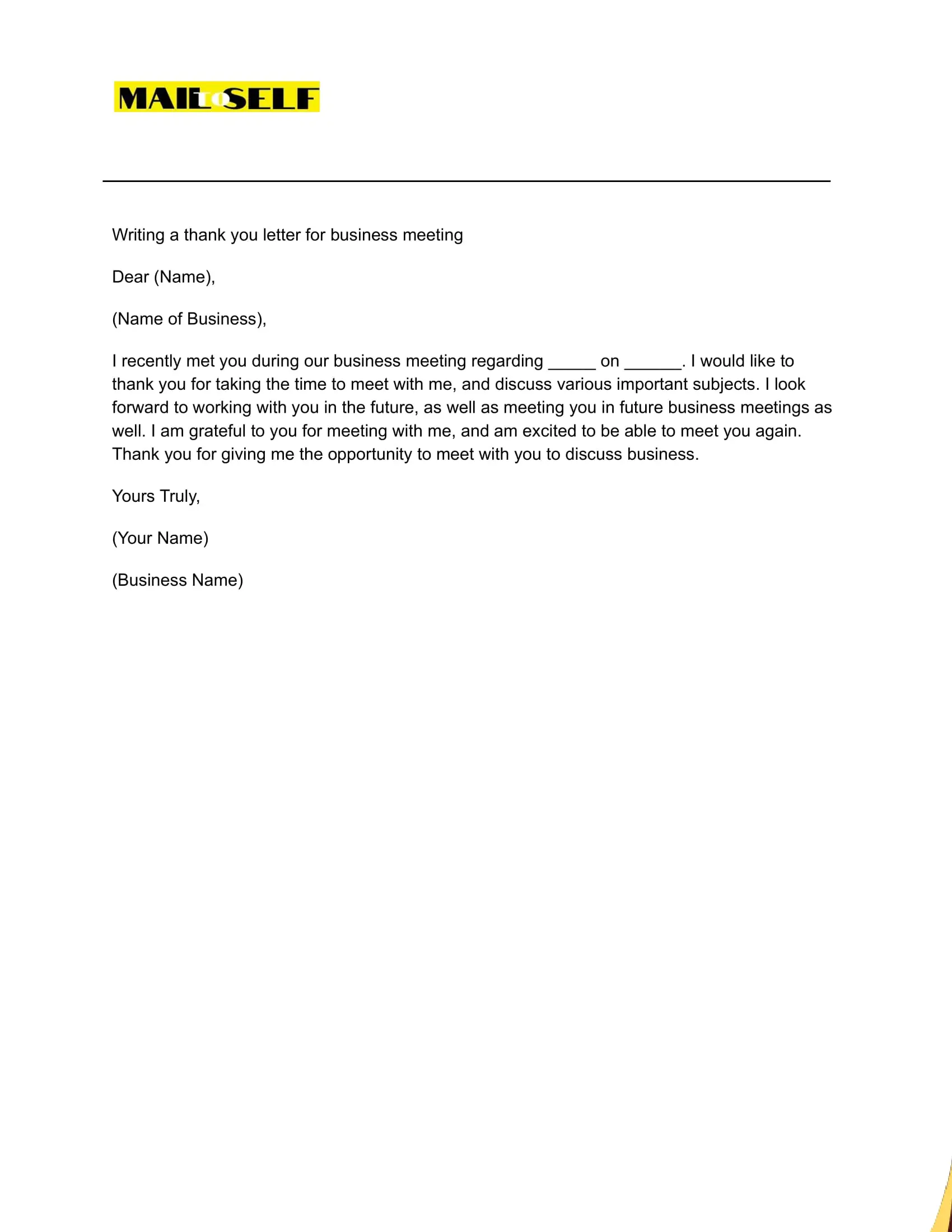 Sample #1 Thank You Letter for Business Meeting