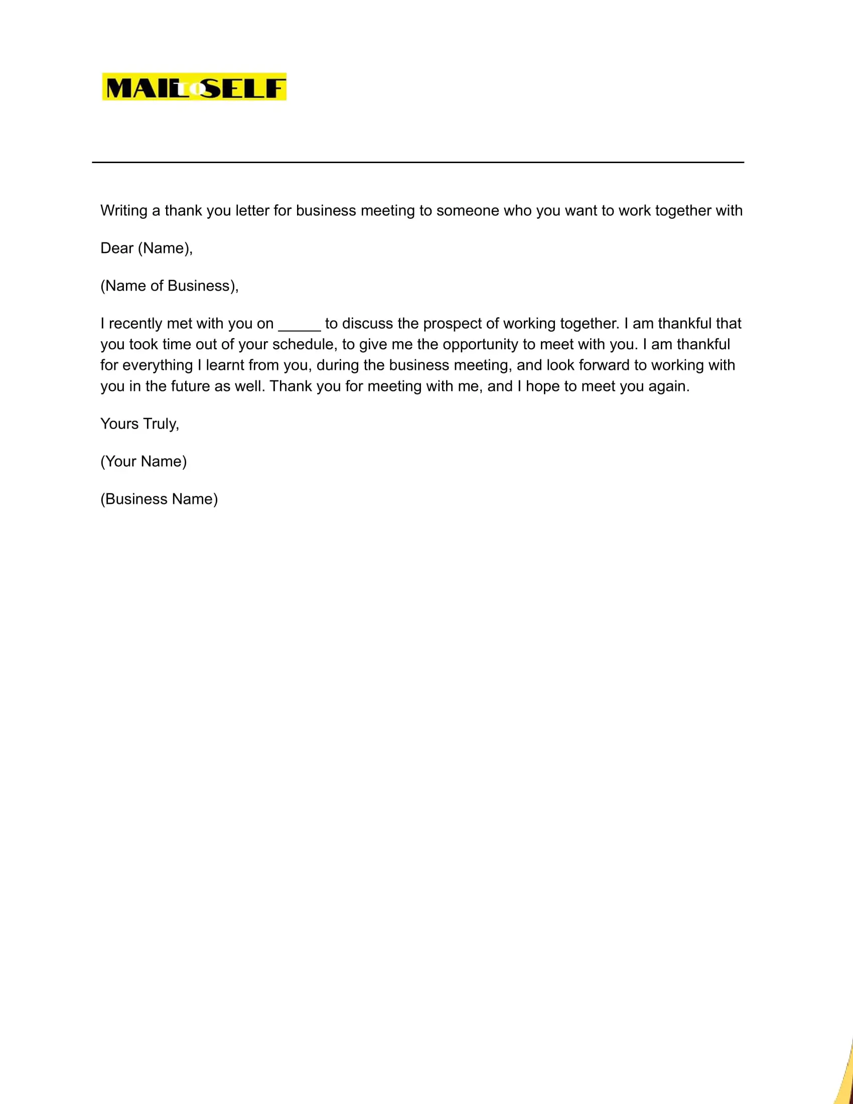 Sample #2 Thank You Letter for Business Meeting