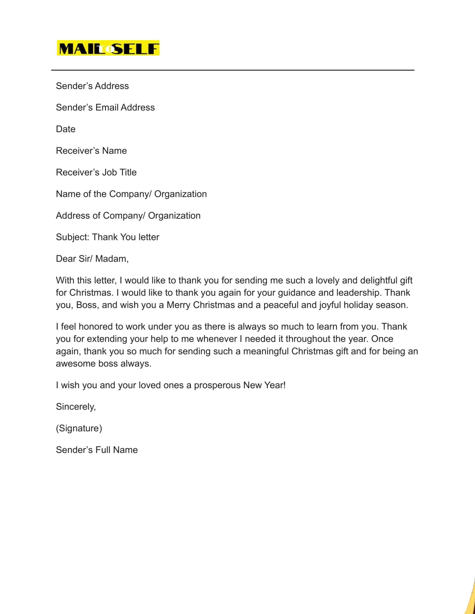 Thank You Letter for Christmas Gift How to, Templates & Examples Mail To Self