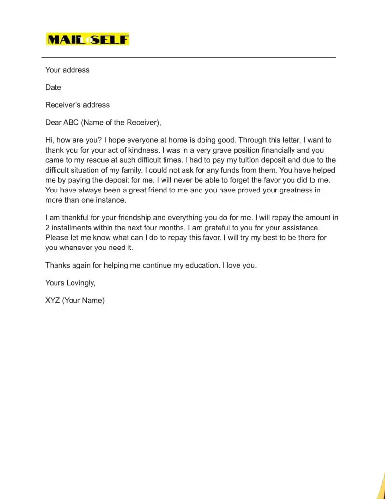 Thank You Letter for Financial Support Sample #4 Sample #4 for Thank You Letter for Financial Support
