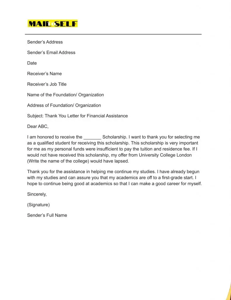 Thank You Letter for Financial Support Sample #5 Sample #5 for Thank You Letter for Financial Support