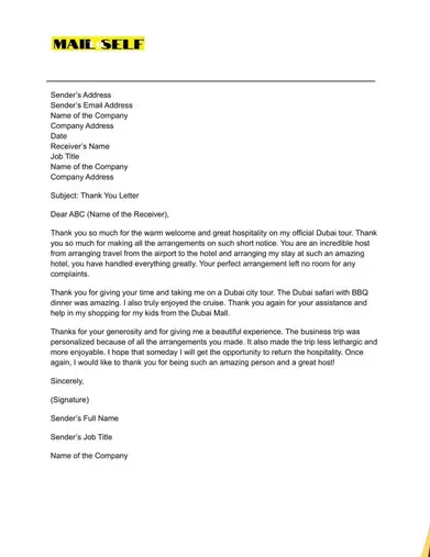 Thank You Letter For Hospitality How To Templates Examples Mail To Self