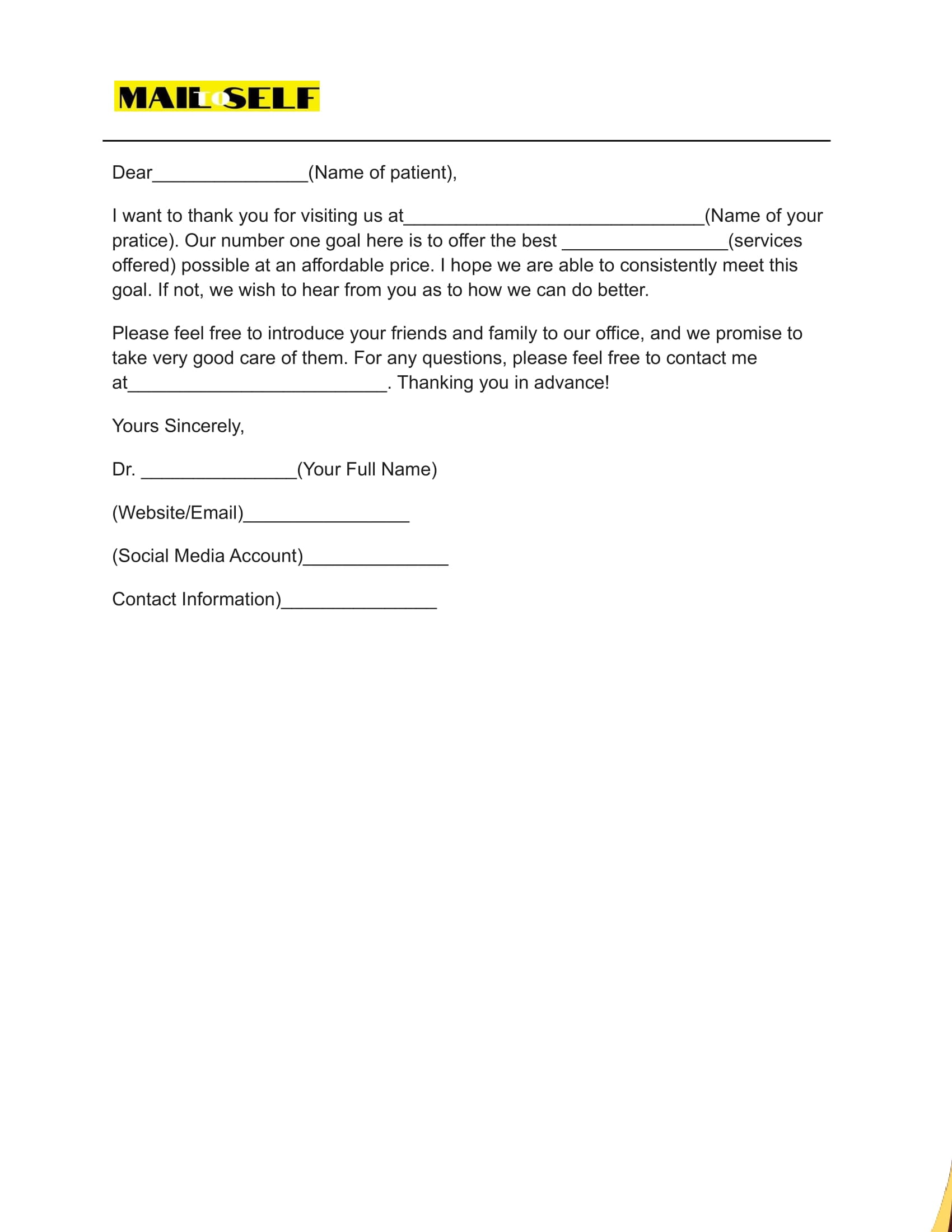 Thank You Letter To Patients How To, Templates & Examples Mail To Self