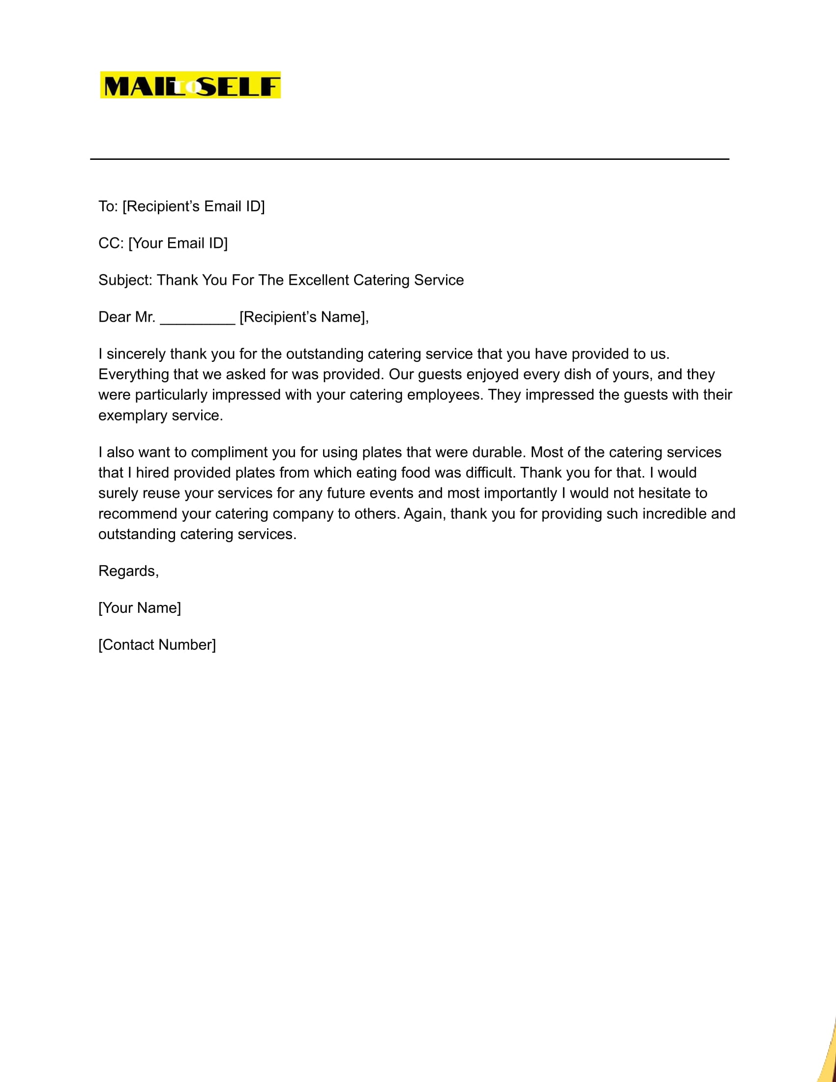 Sample #2 Thank You Letter for Service
