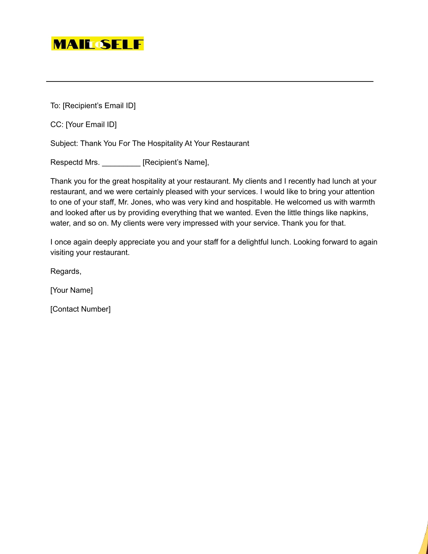 Sample #2 Thank You Letter for Service