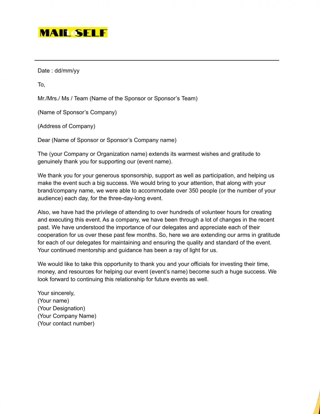 Thank You Letter for Sponsorship of Event How To, Templates & Examples