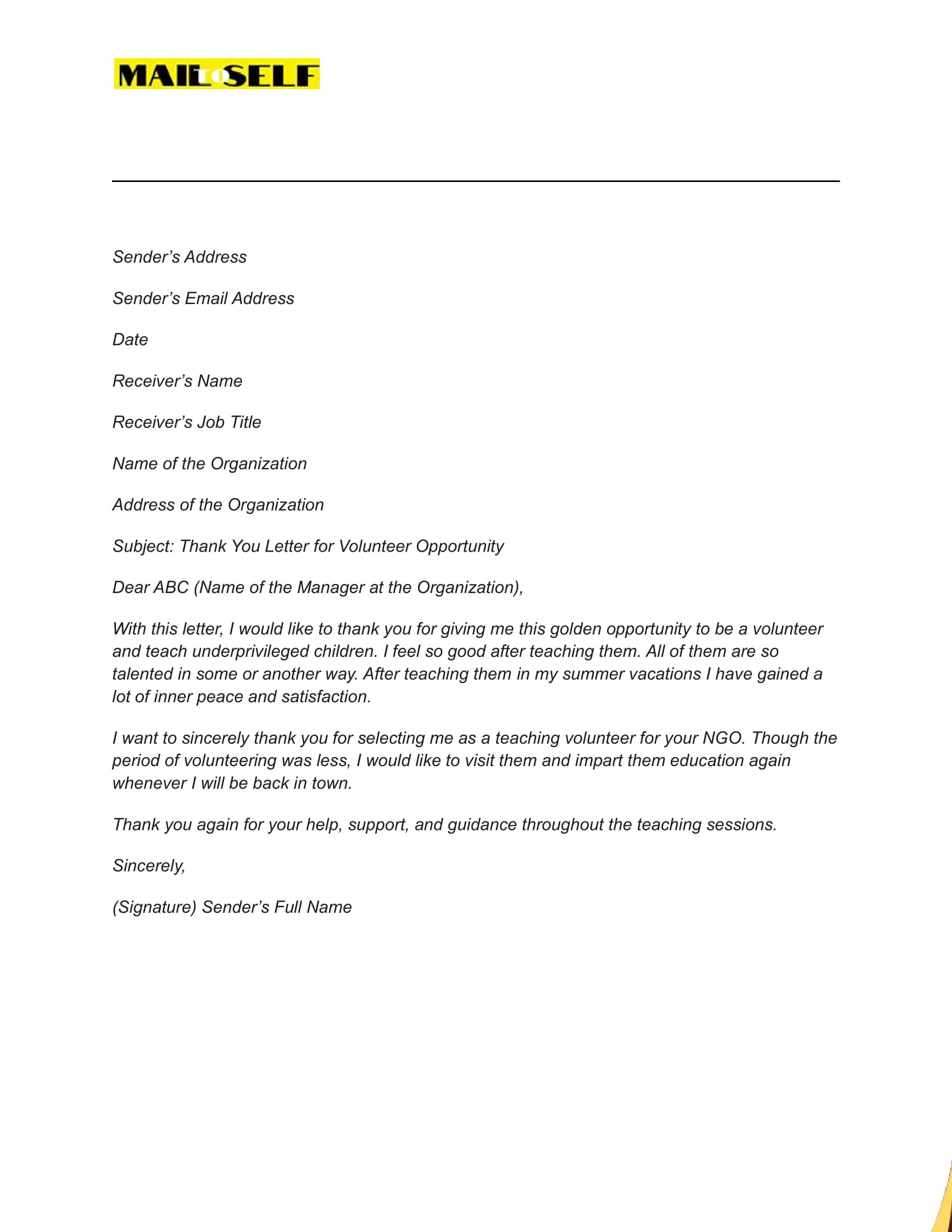 Thank You Letter for Volunteer Opportunity How To, Templates