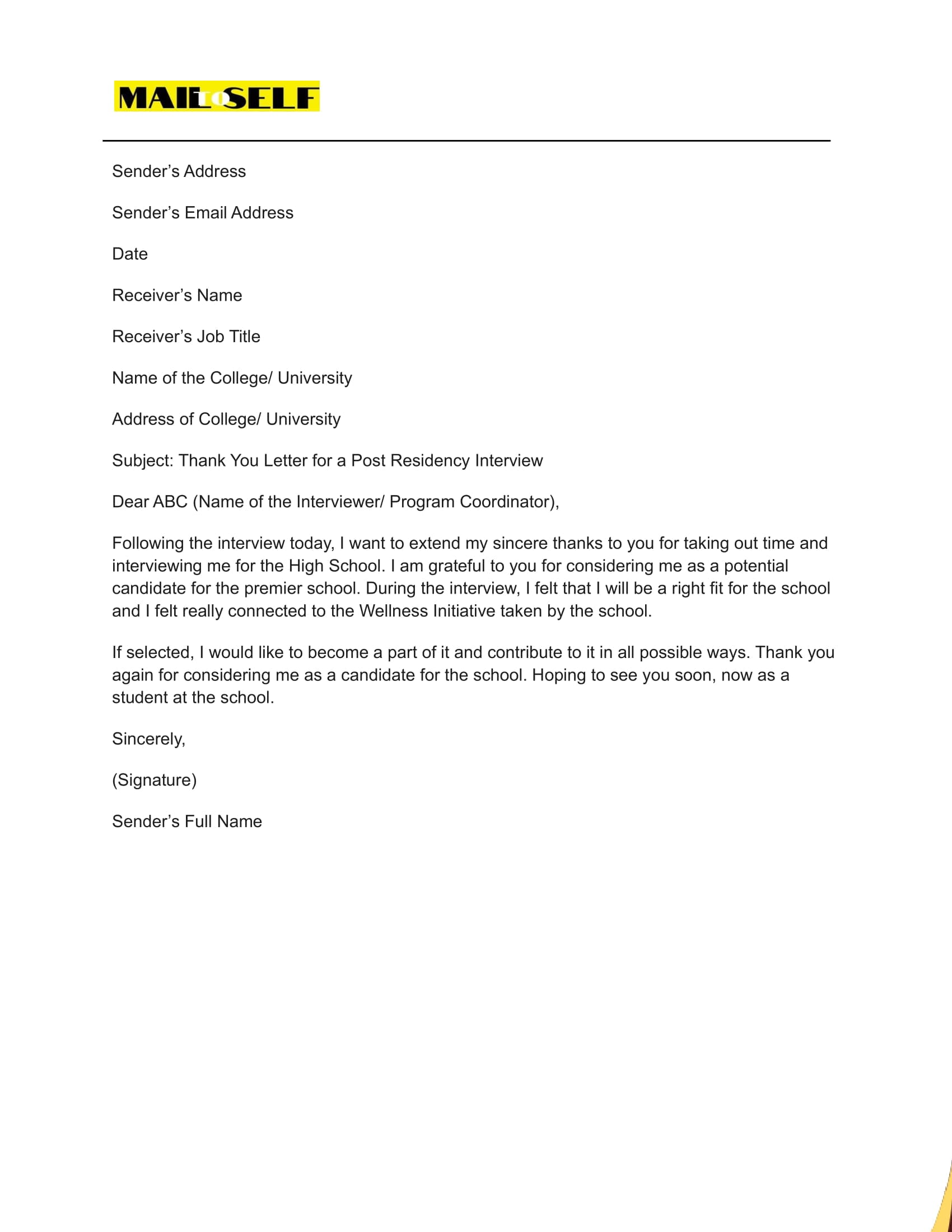 Thank You Letter for a Post Residency Interview How to, Templates