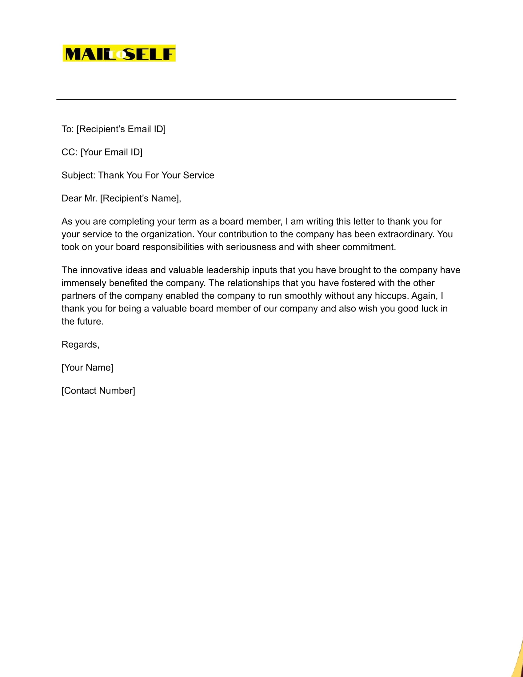 Sample #1 Thank You Letter to Board Members Leaving