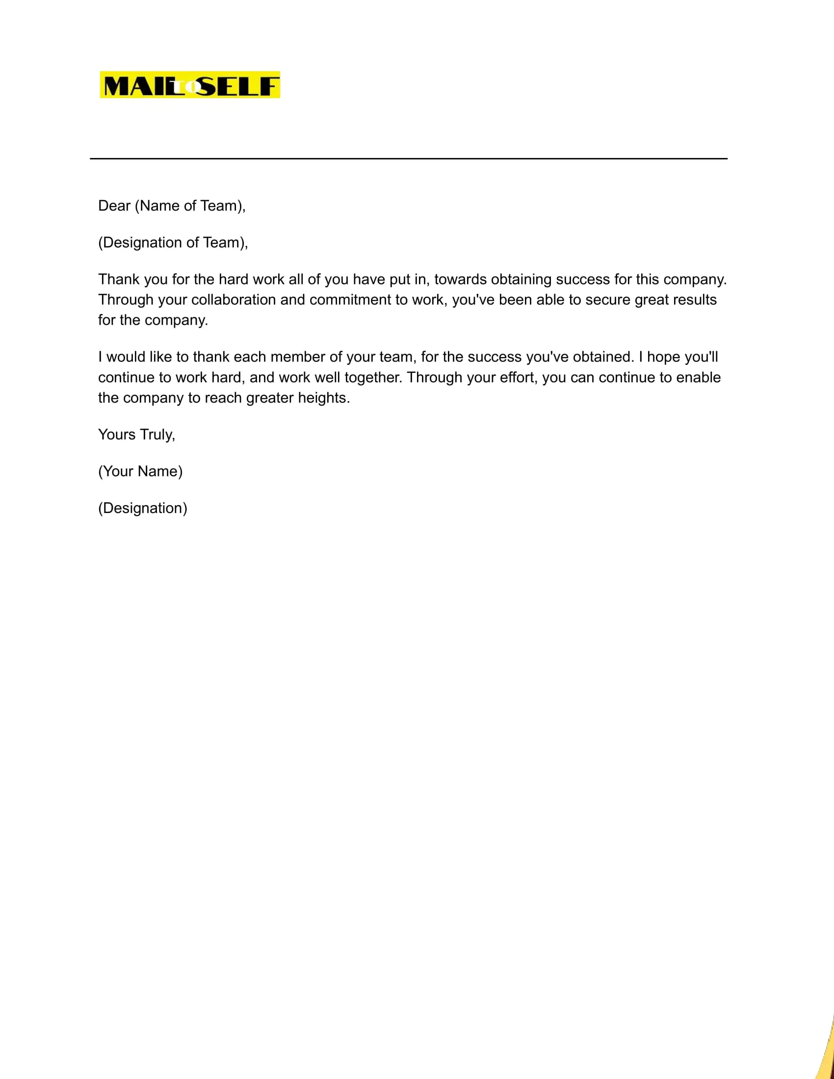 Sample #3 Thank You Letter to Employees for Excellent Performance