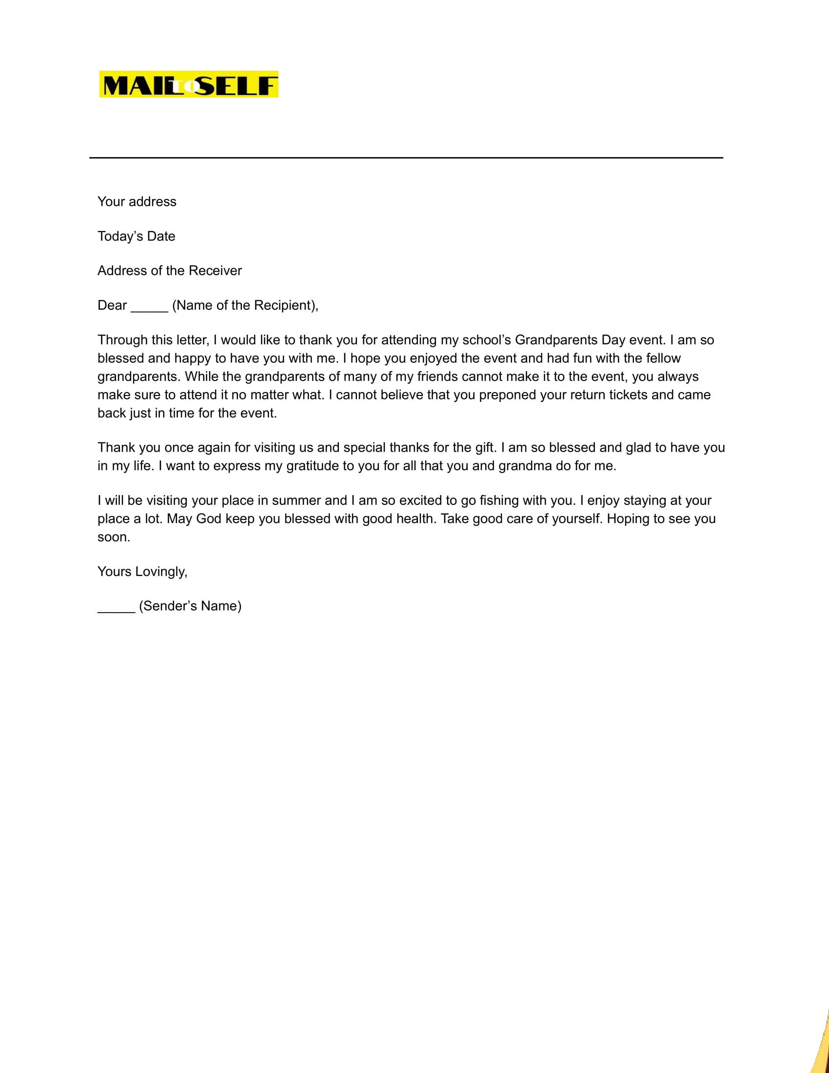 Sample #2 Thank You Letter to Grandpa