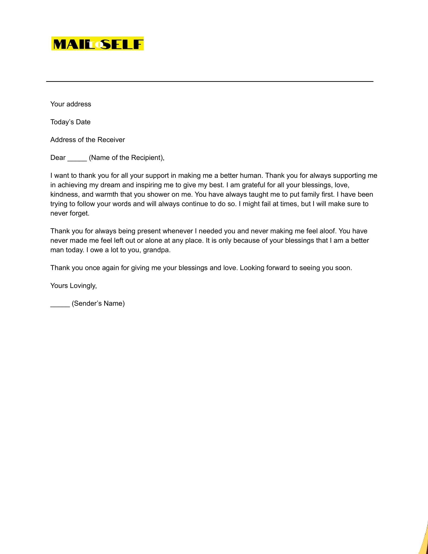 Sample #3 Thank You Letter to Grandpa