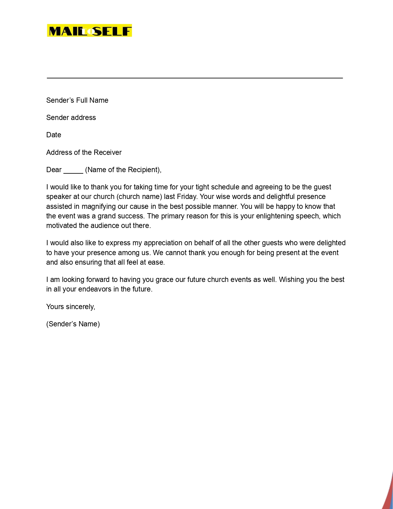 Thank You Letter to Guest Speaker at Church Sample #2 Sample #2 for Thank You Letter to Guest Speaker at Church