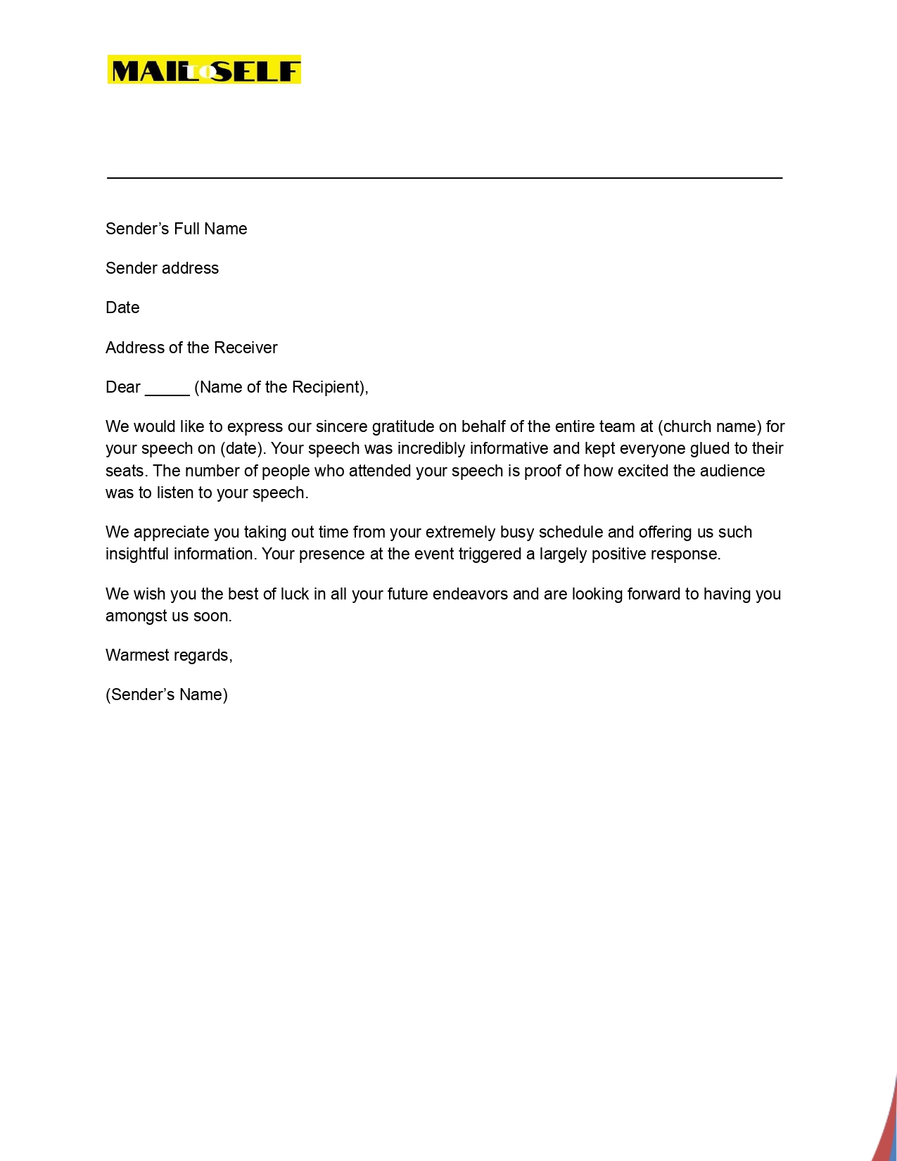 Thank You Letter to Guest Speaker at Church Sample #3 Sample #3 for Thank You Letter to Guest Speaker at Church