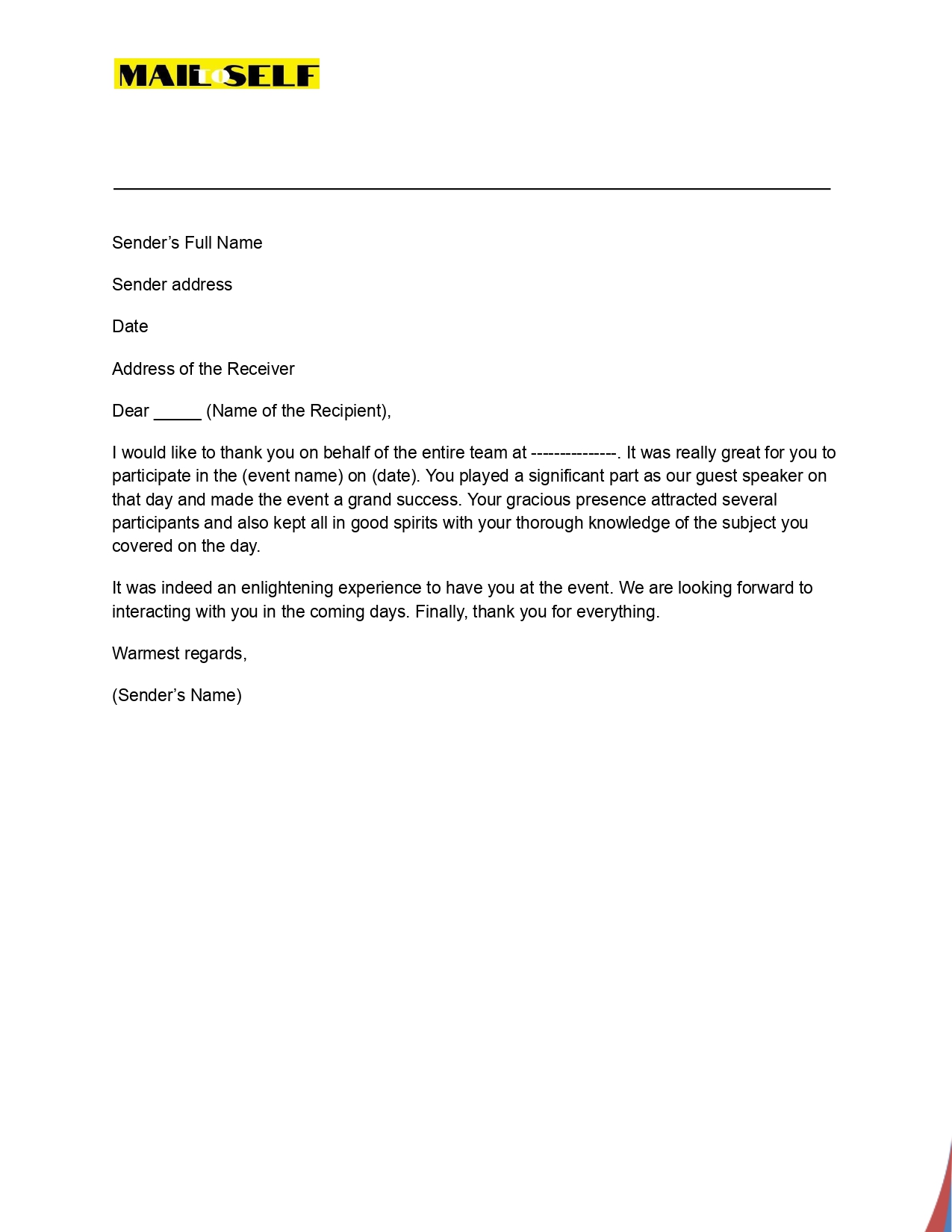 Thank You Letter to Guest Speaker at Church Sample #5 Sample #5 for Thank You Letter to Guest Speaker at Church