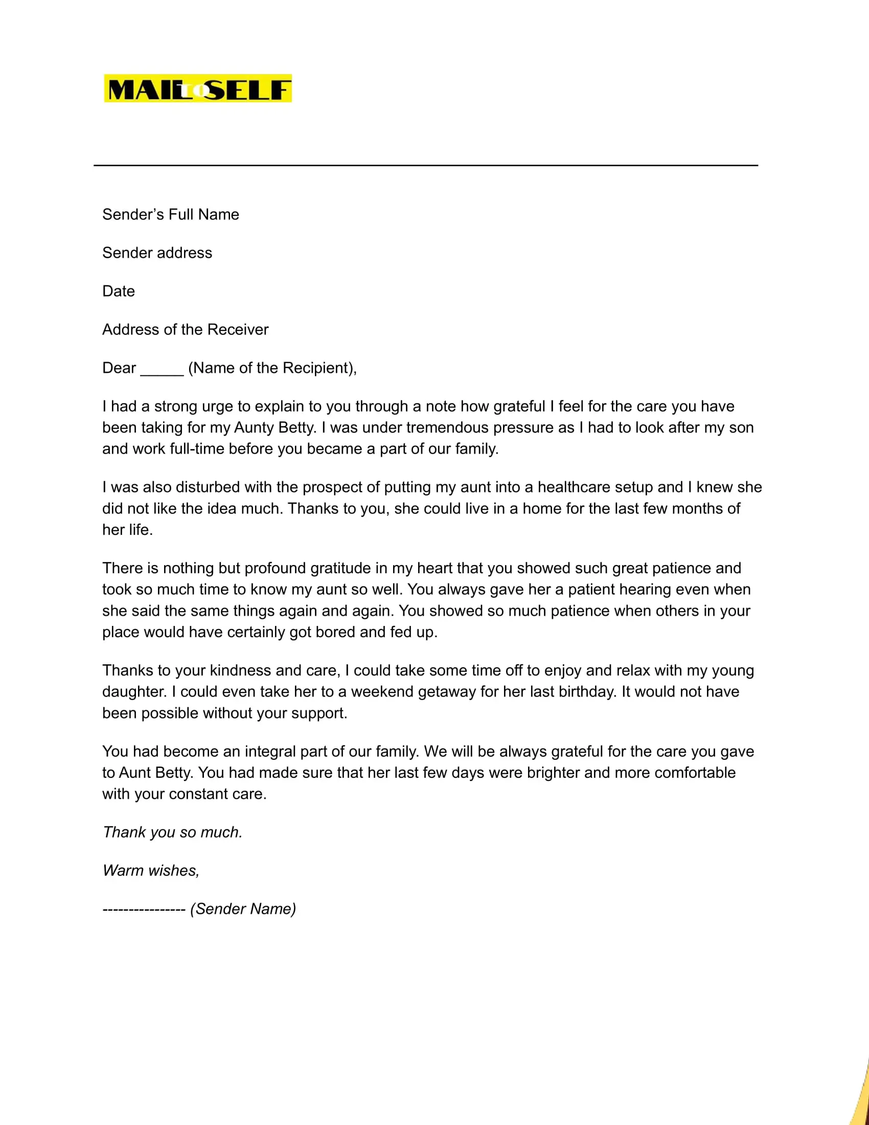 Sample #2  Thank You Letter to Hospice Staff