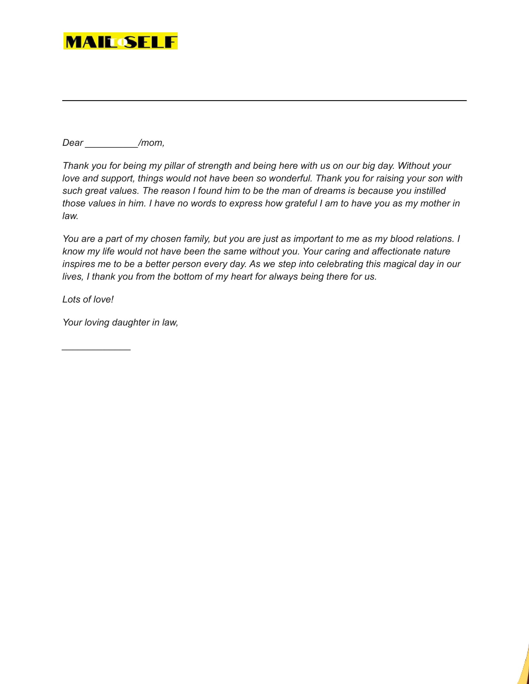 Thank You Letter to Mother in Law on Wedding Day: How To Templates