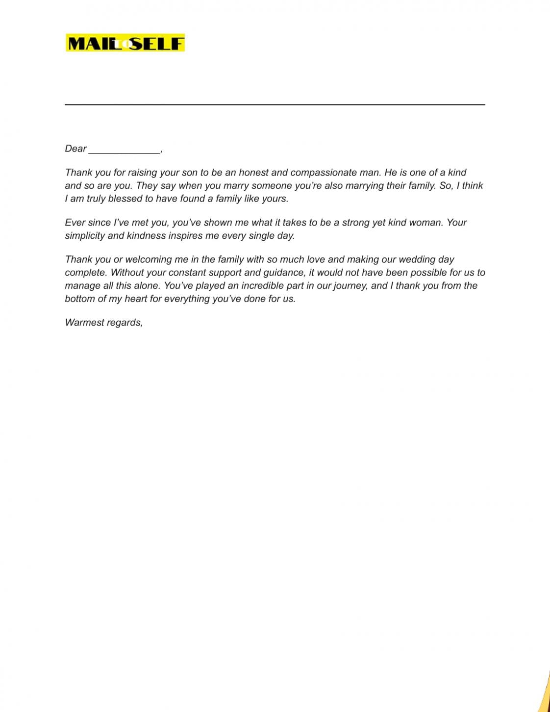 Thank You Letter to Mother in Law on Wedding Day: How To Templates