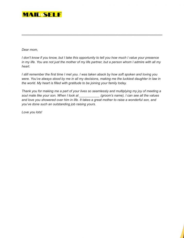 Thank You Letter to Mother in Law on Wedding Day: How To Templates