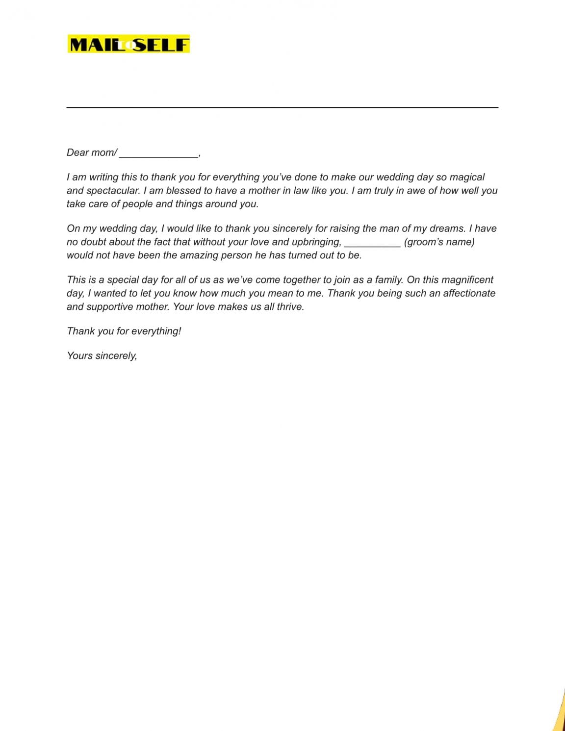 Thank You Letter to Mother in Law on Wedding Day: How To Templates