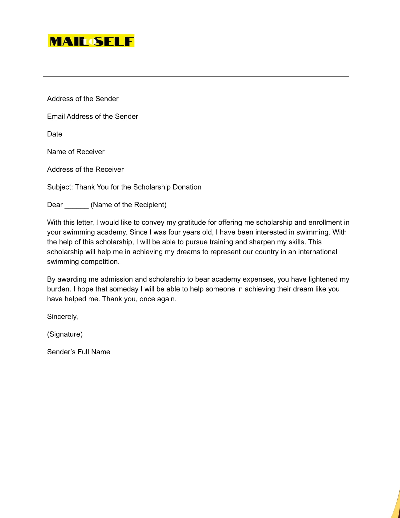 Sample #3 Thank You Letter to a Scholarship Donor