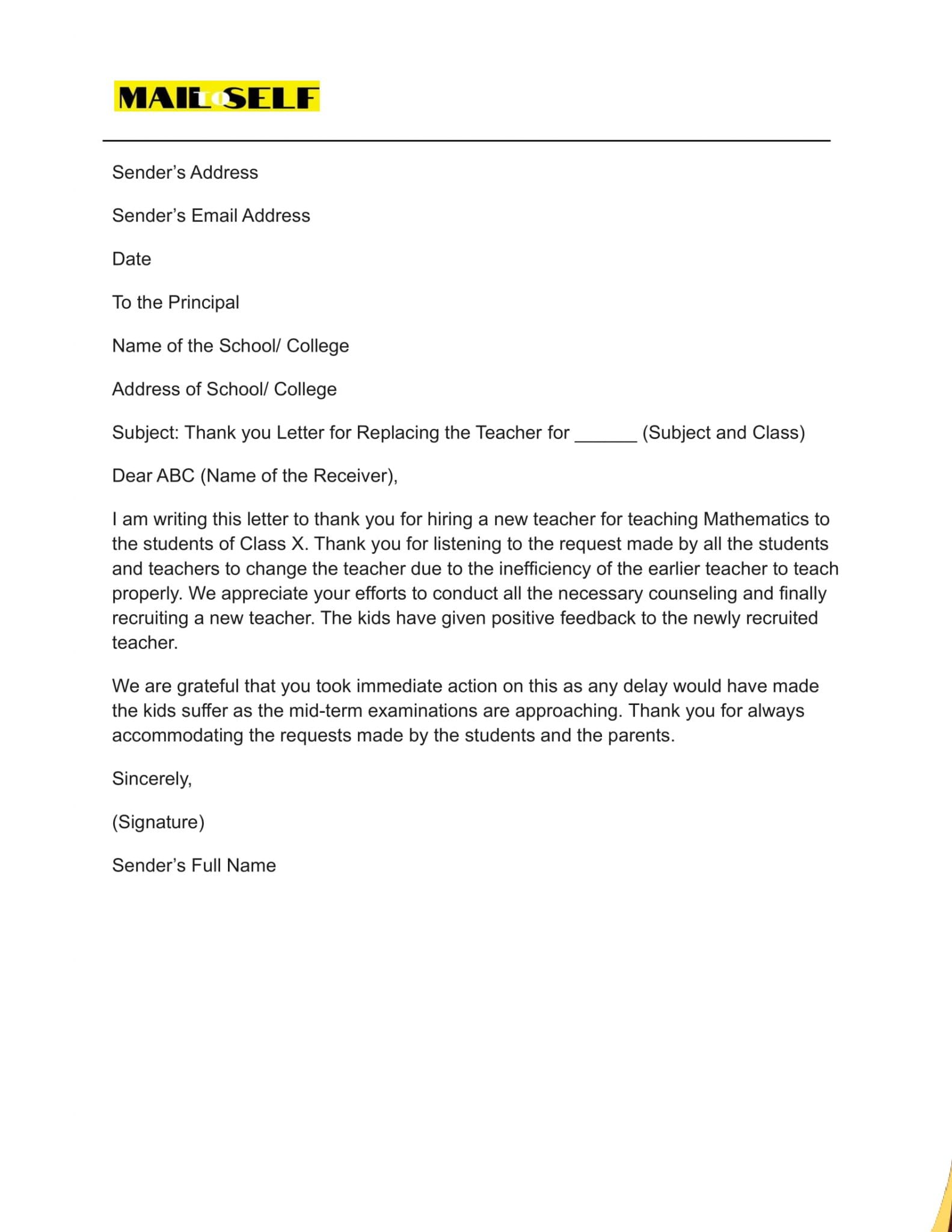 Thank You Letter to Your School Principal as a Parent: How to ...