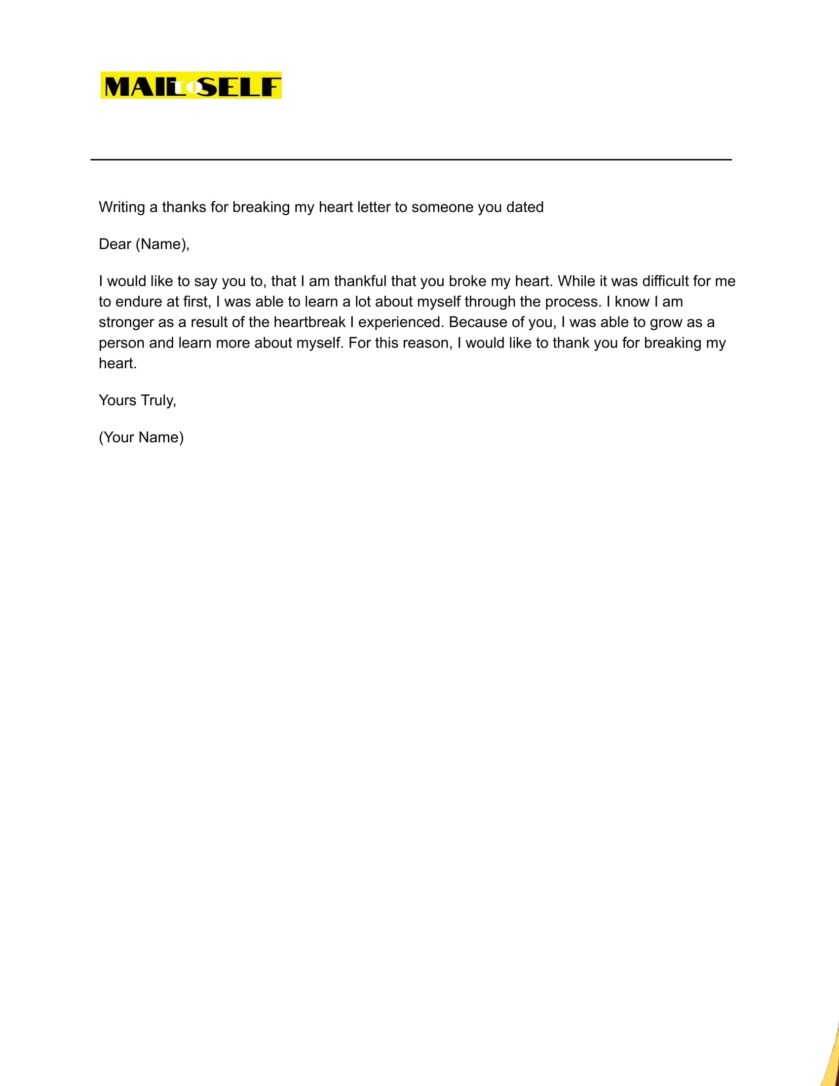 Sample #1 Thank You for Breaking My Heart Letter