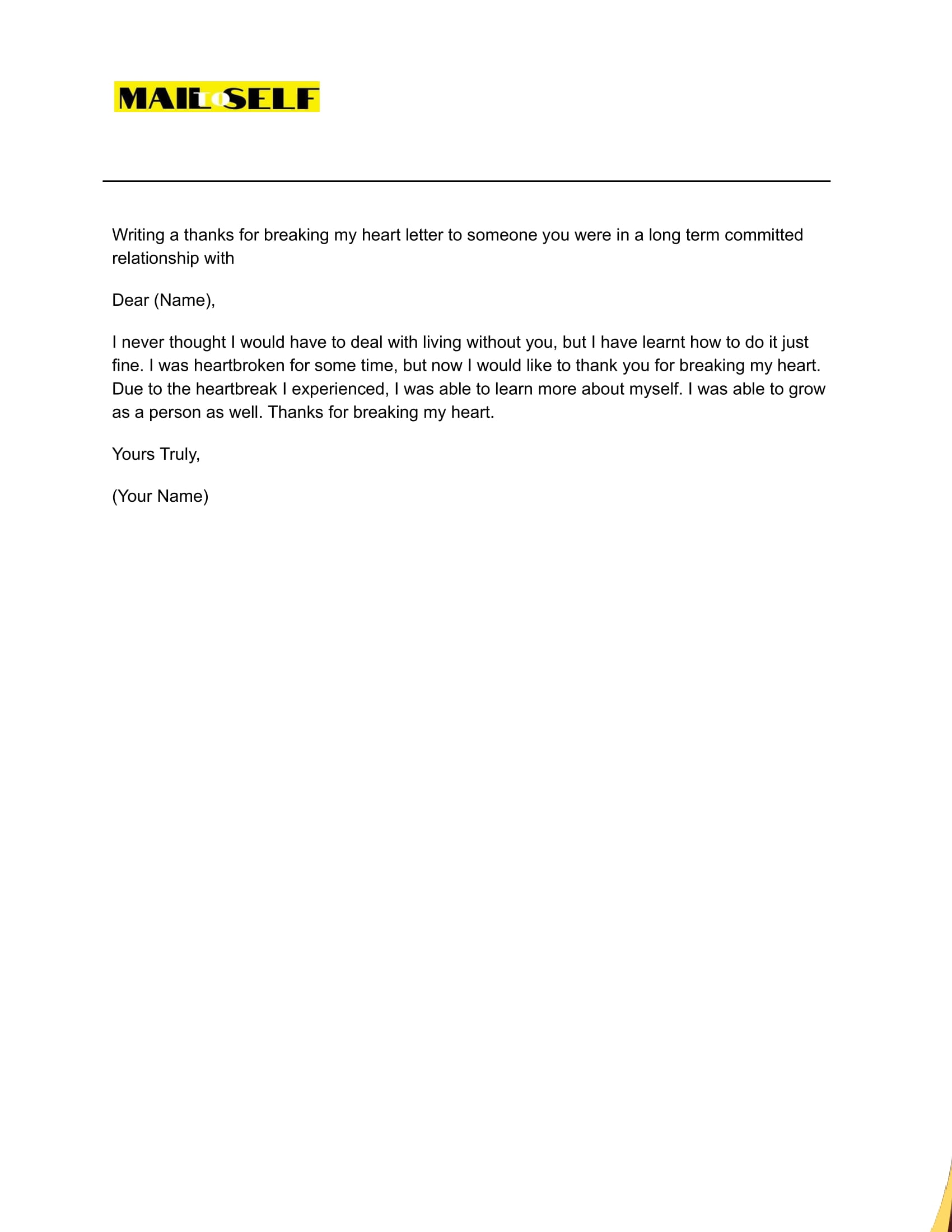 Sample #2 Thank You for Breaking My Heart Letter
