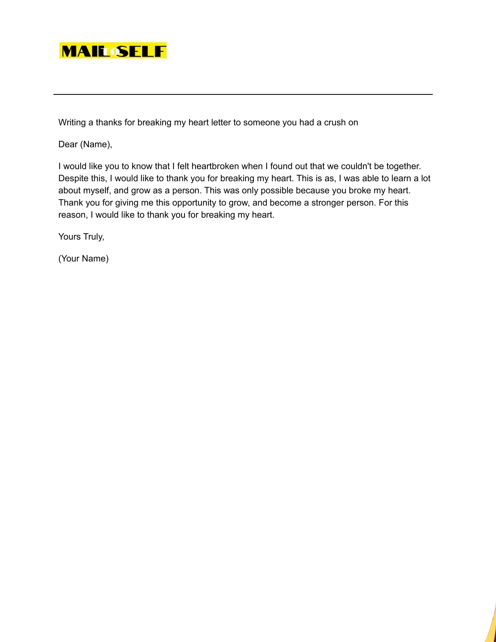 Sample #3 Thank You for Breaking My Heart Letter