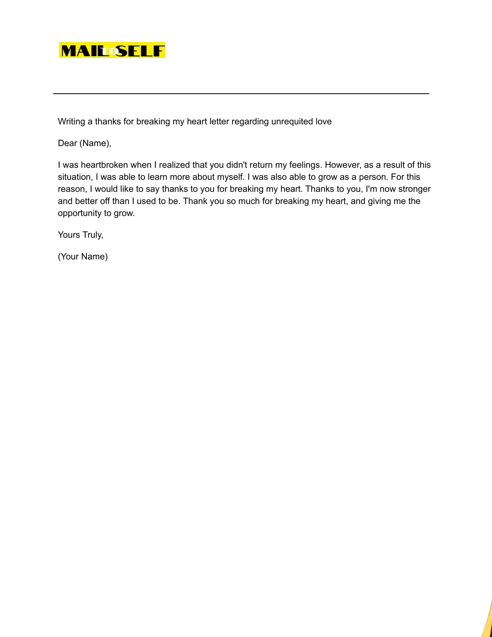 Sample #4 Thank You for Breaking My Heart Letter