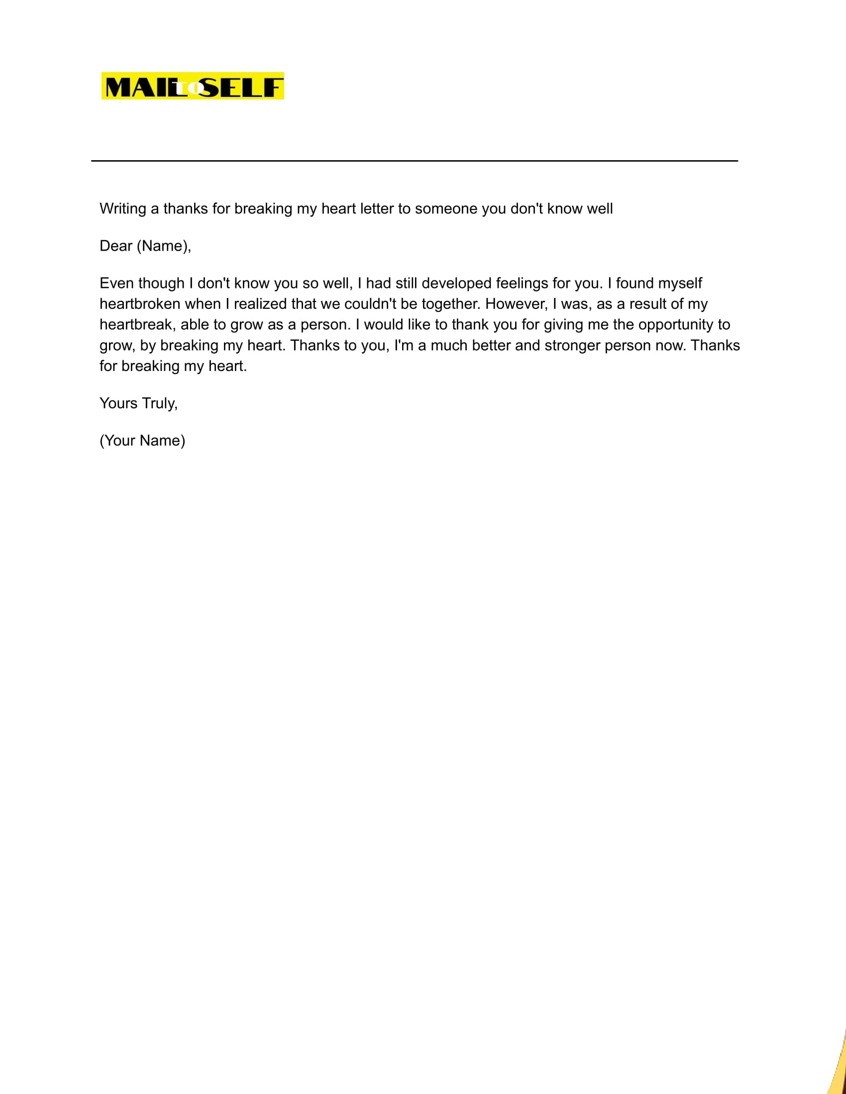 Sample #5 Thank You for Breaking My Heart Letter