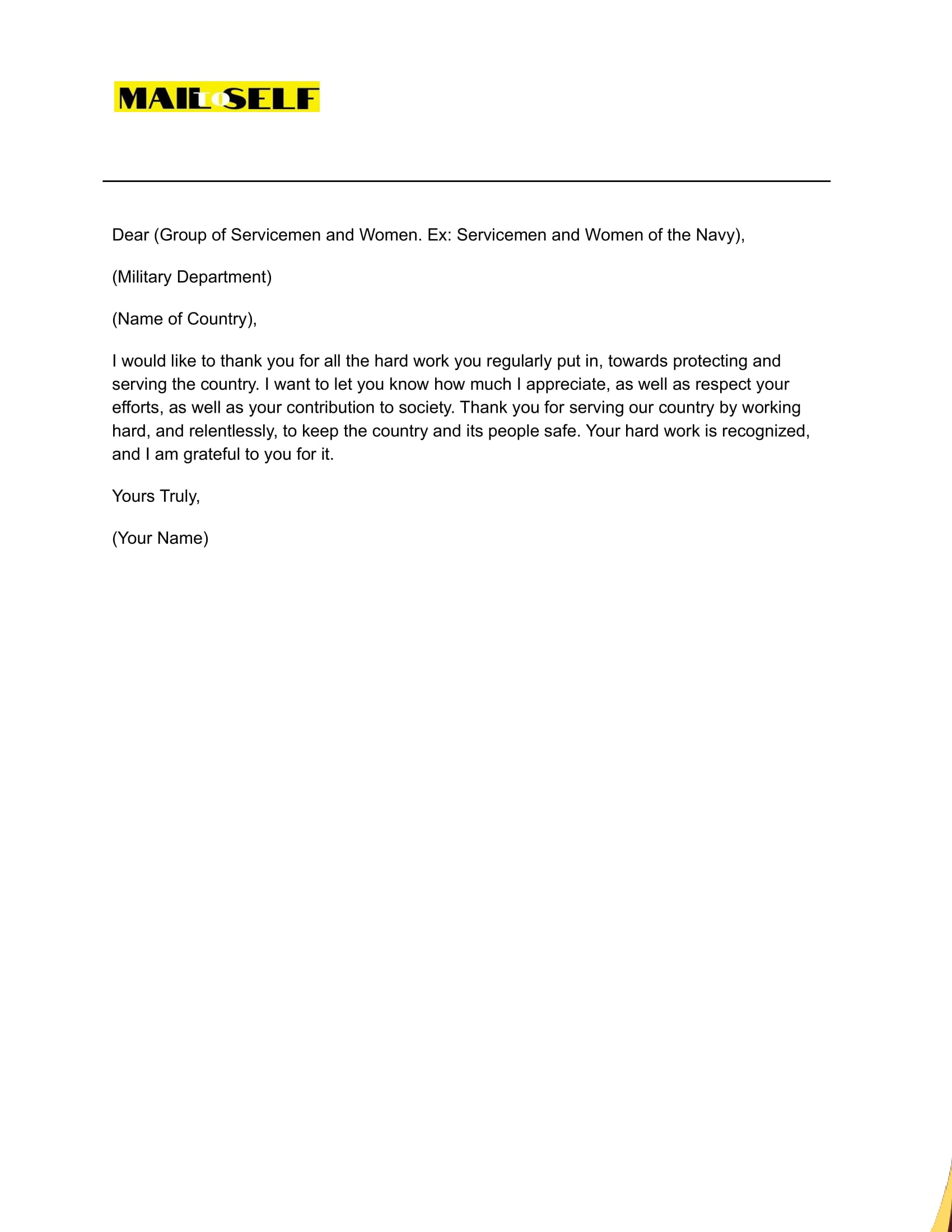 Sample #2 Thank You for Serving Our Country Letter