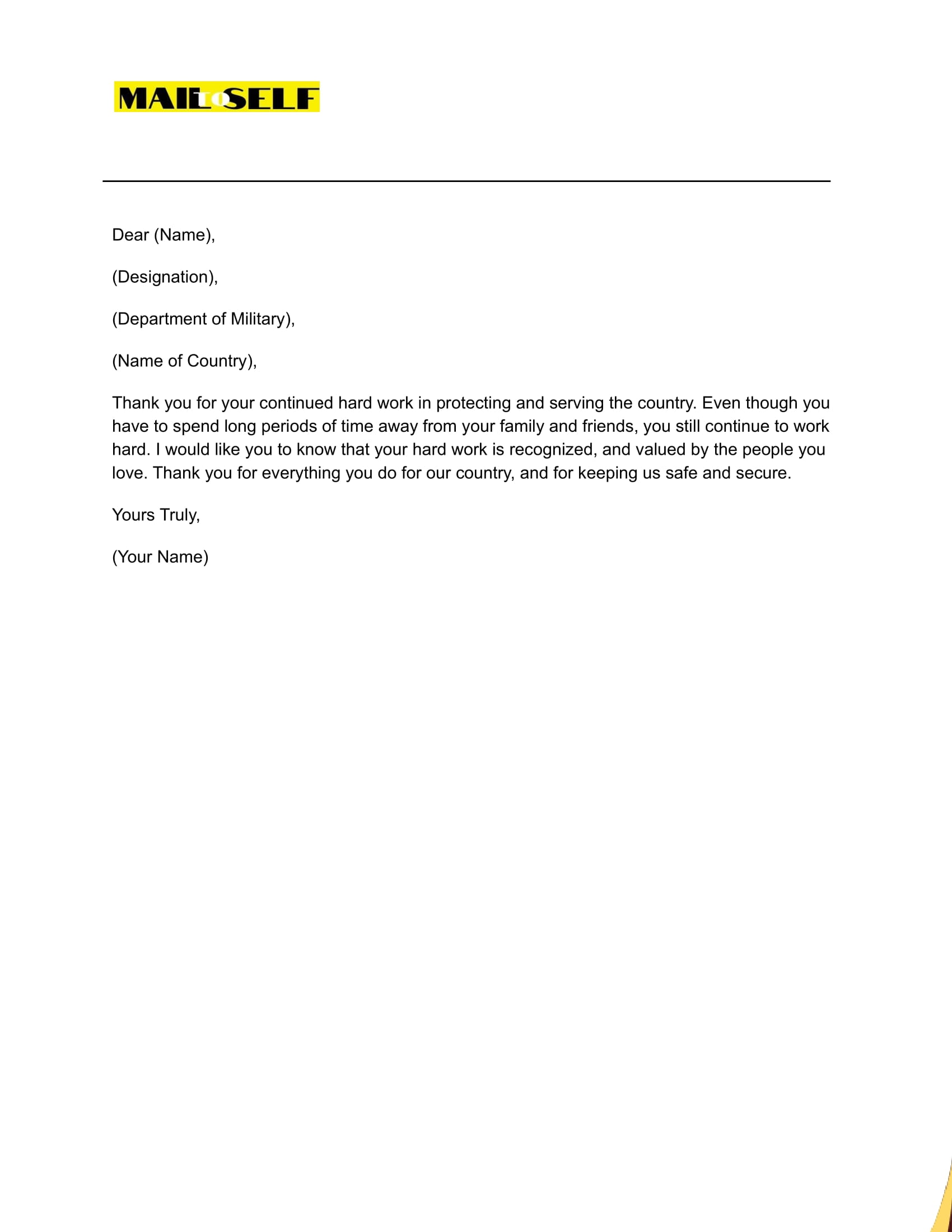 Sample #3 Thank You for Serving Our Country Letter