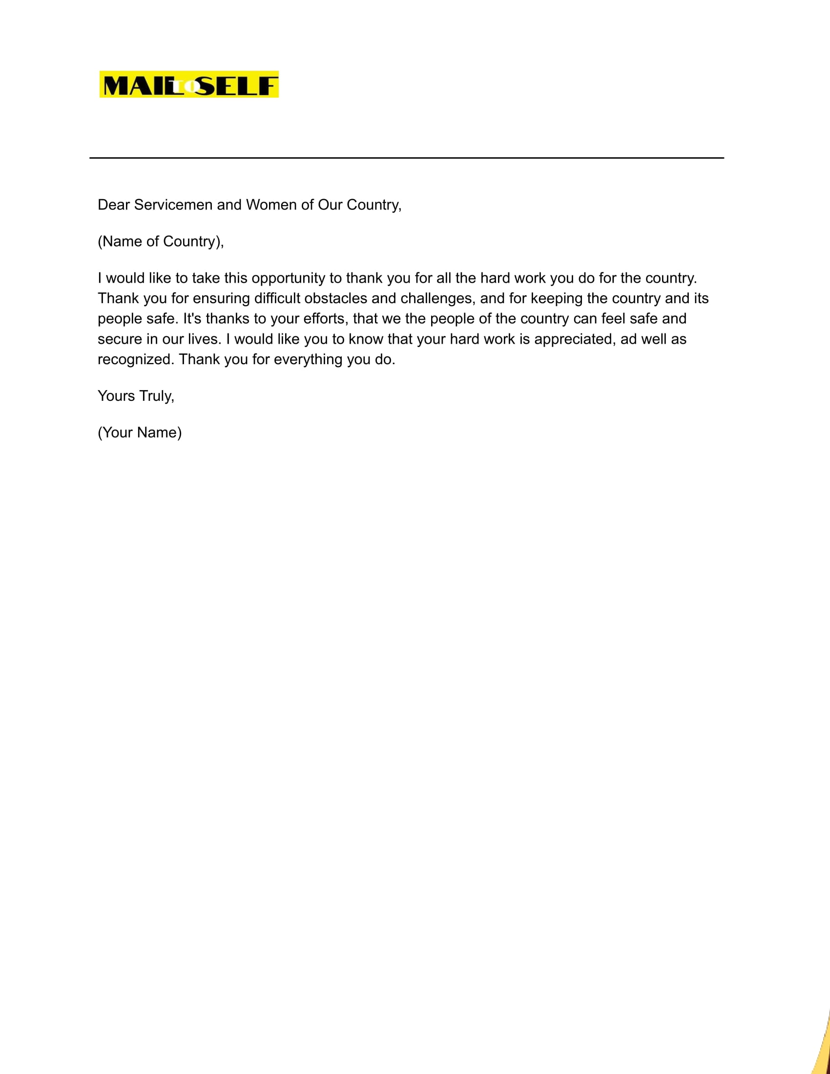 Sample #4 Thank You for Serving Our Country Letter