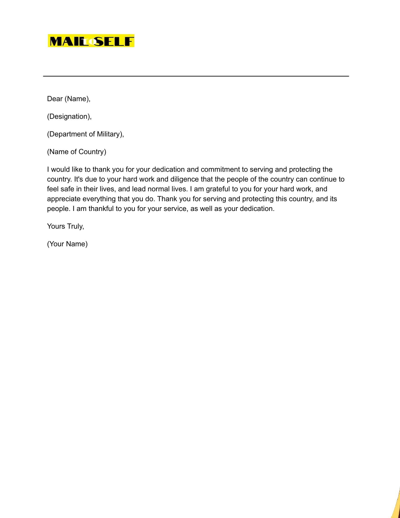 Sample #5 Thank You for Serving Our Country Letter