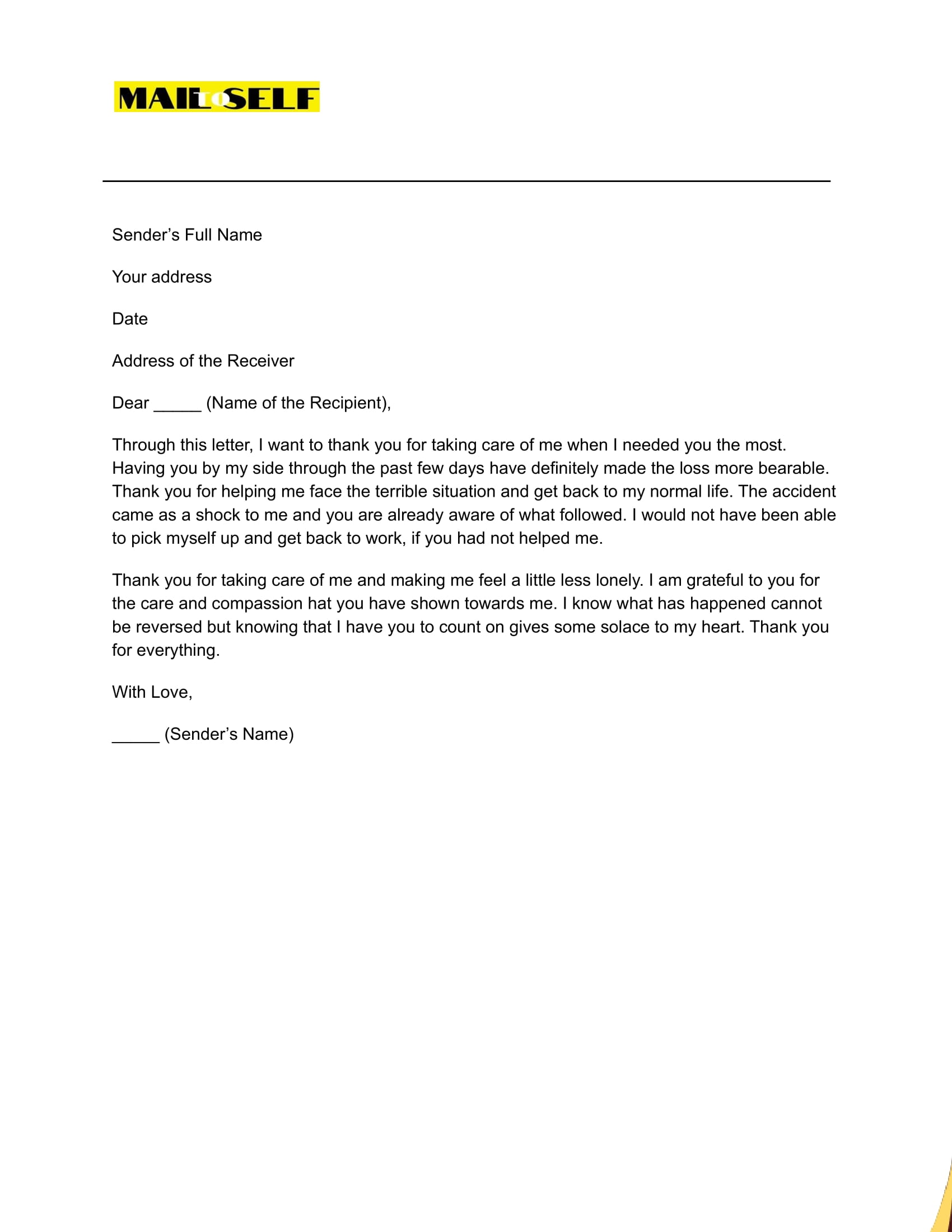 Sample #2 Thank You for Taking Care of Me Letter