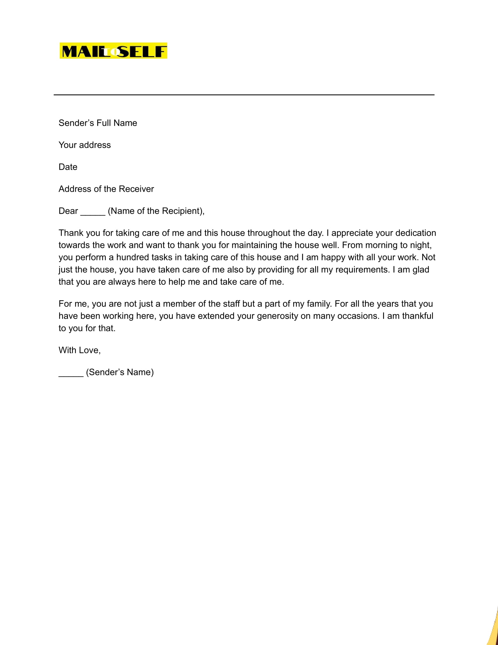 Sample #3 Thank You for Taking Care of Me Letter