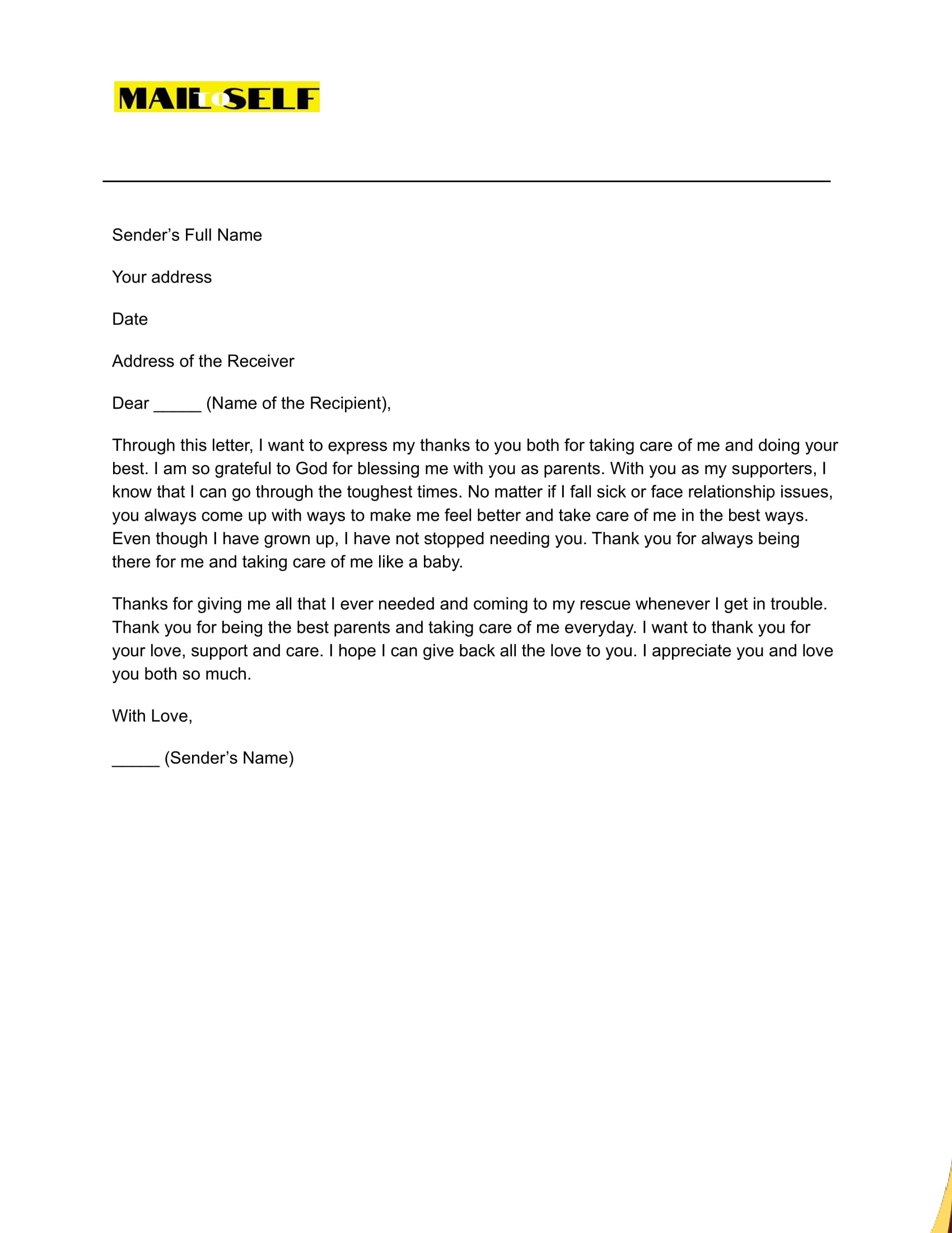 Sample #5 Thank You for Taking Care of Me Letter