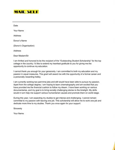 Thank You Letter For College Grant How To Templates Examples Mail To Self