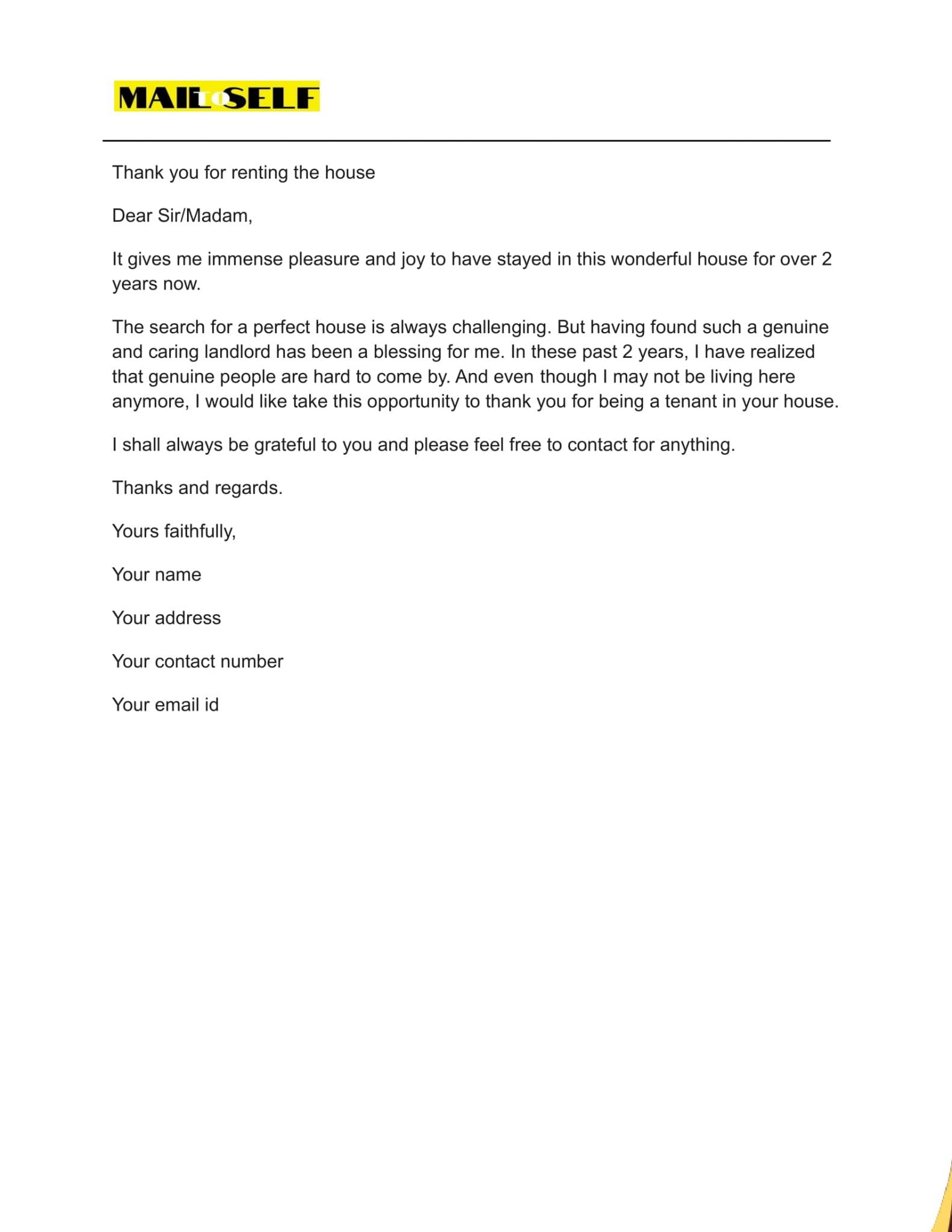 Thank you Letter to Landlord How To, Templates & Examples Mail To Self